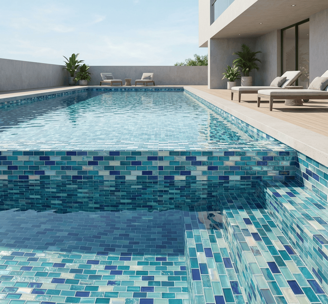 Neptune Blue Blend 1x2 Pool Tile - Tiles and Deco