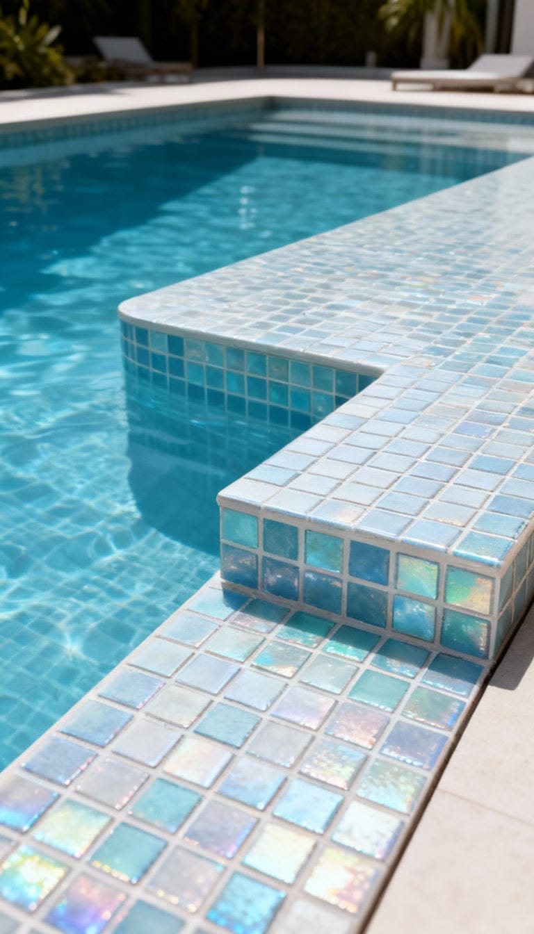 Iridescent Light Blue Pool Tile - Tiles and Deco