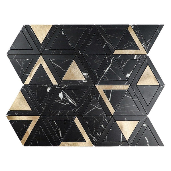 Nero Marquina Triangle Peel and Stick Aluminum DIY Mosaics - Tiles and Deco
