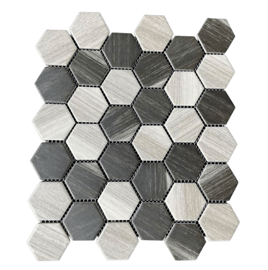 HEX. MATE WOOD BLK/GR 2X2 Matte Porcelain Mosaic Tile - Tiles and Deco