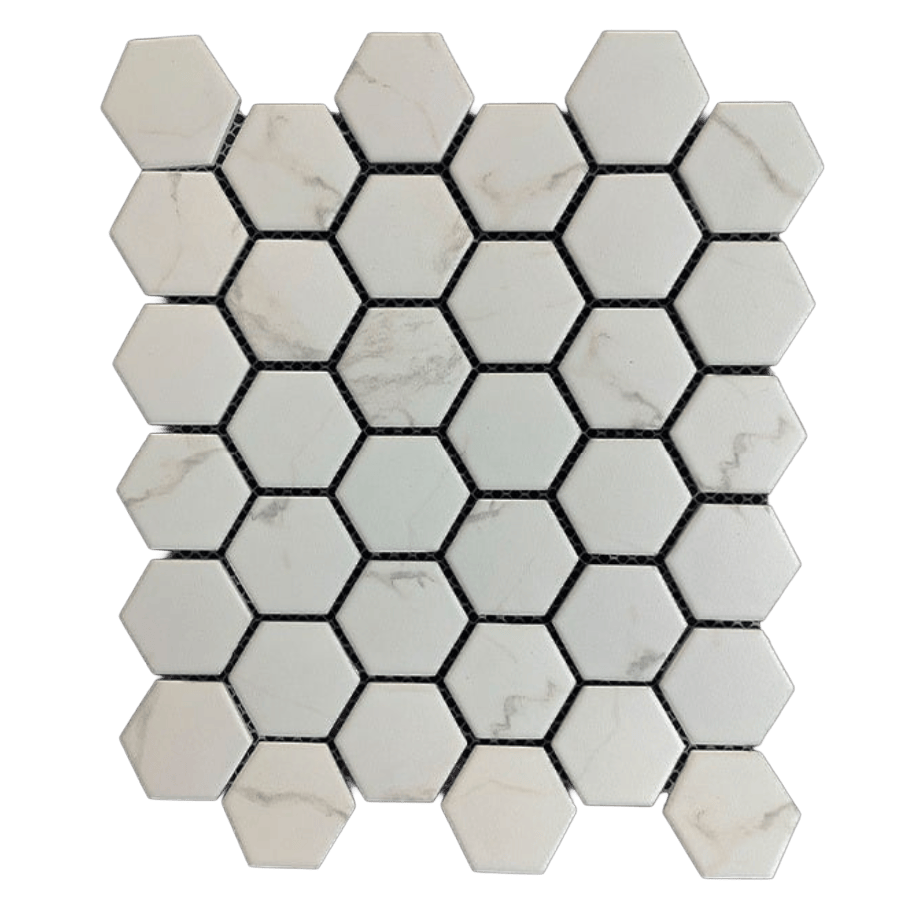 CALACATTA HEX 2X2 Matte Porcelain Mosaic Tile - Tiles and Deco