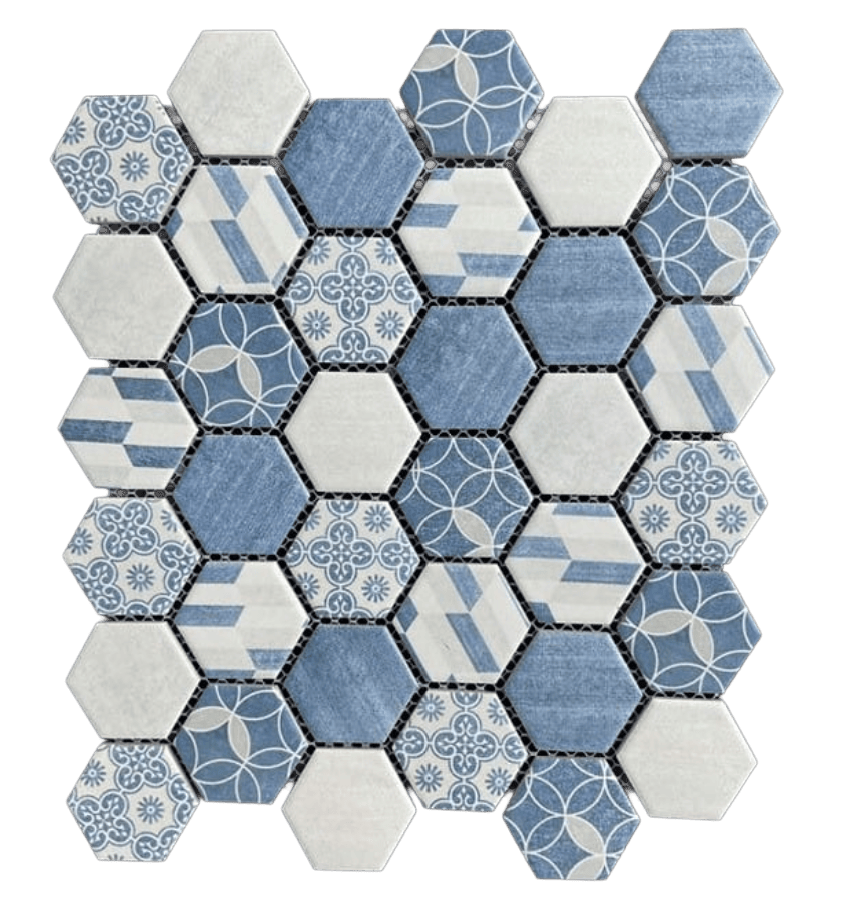 HEX. MATE BLUE PATTERN 2X2 Matte Porcelain Mosaic Tile - Tiles and Deco