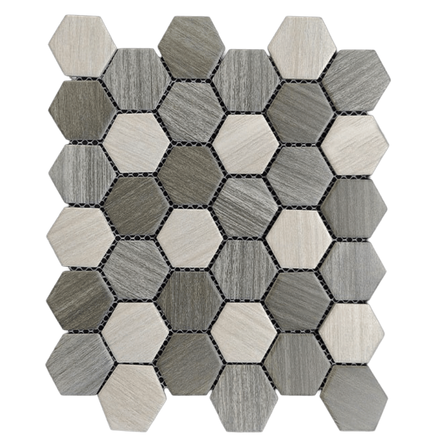HEX. MATE WOOD CHAR/CR/GR 2X2 Matte Porcelain Mosaic Tile - Tiles and Deco