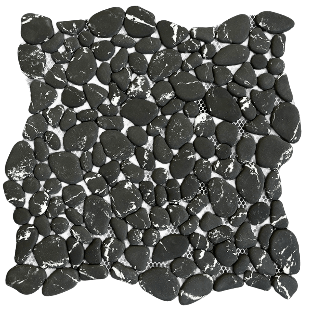 PEBBLES BLK Recycled Glass Mosaic Tile - Tiles and Deco