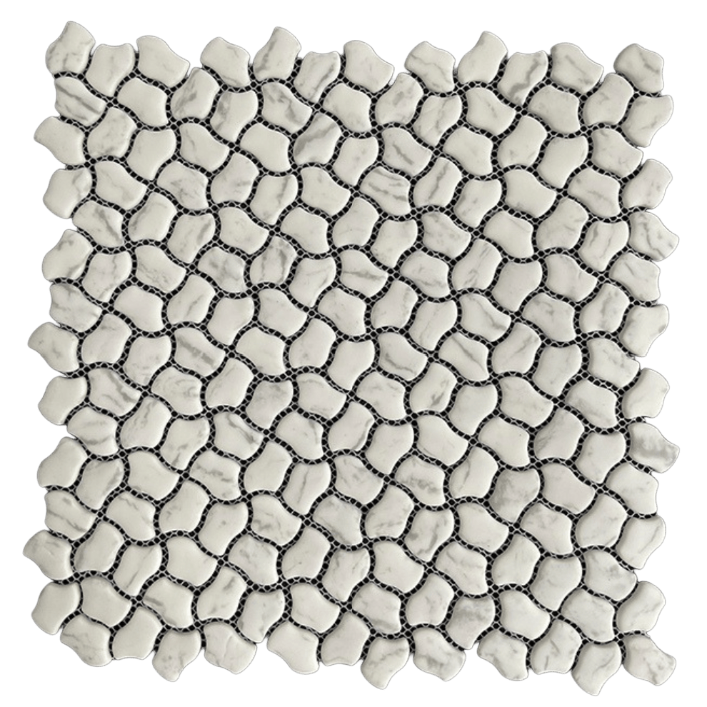 CARRARA SMALL PEBBLE Recycled Glass Mosaic Tile - Tiles and Deco
