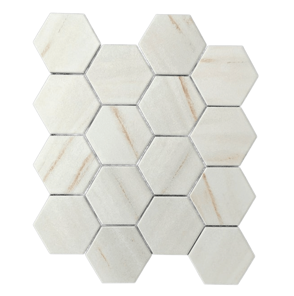 DOLOMITE HEX 3X3 Recycled Glass Mosaic Tile - Tiles and Deco