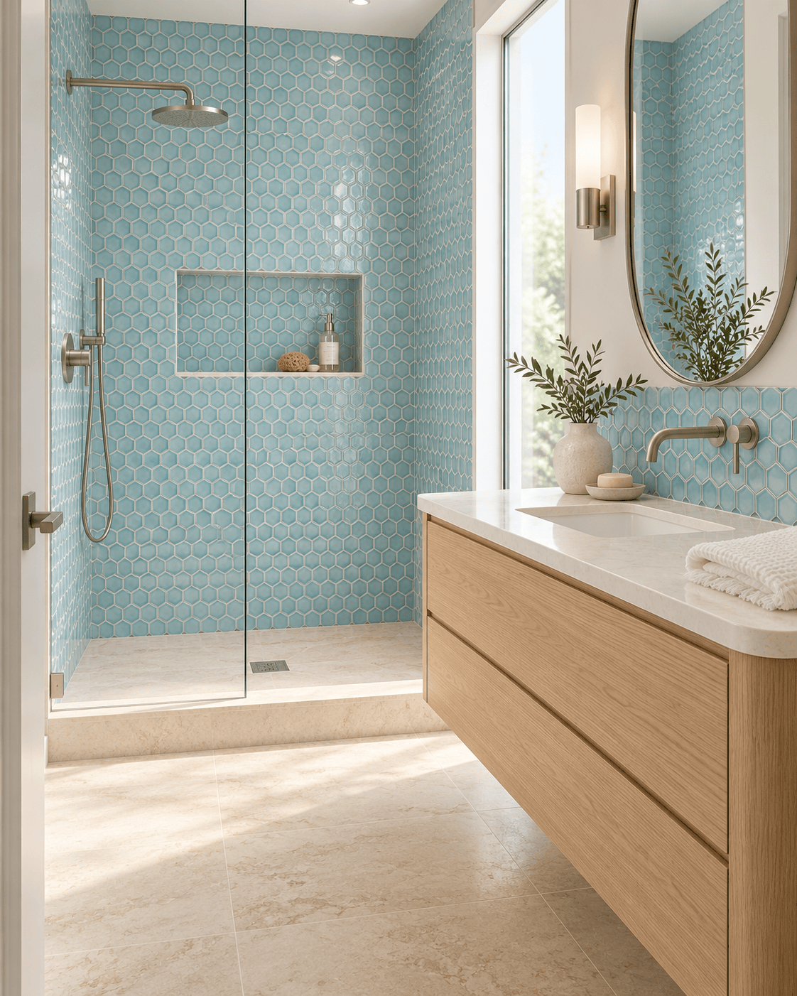Sky Blue Hexagon Porcelain Mosaic