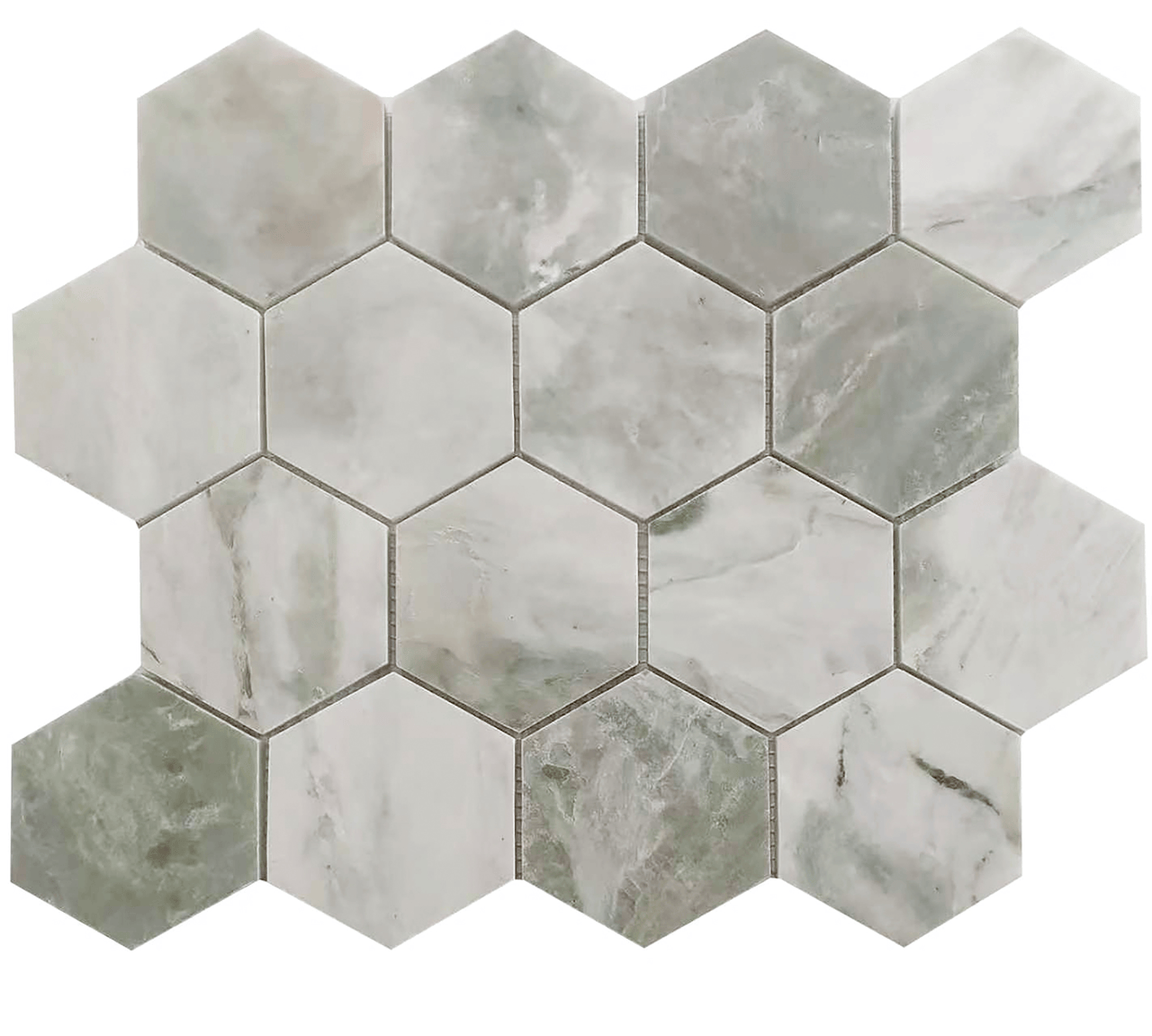 GREEN MARBLE MIX HEXAGON 12X12 Mosaic - Tiles and Deco