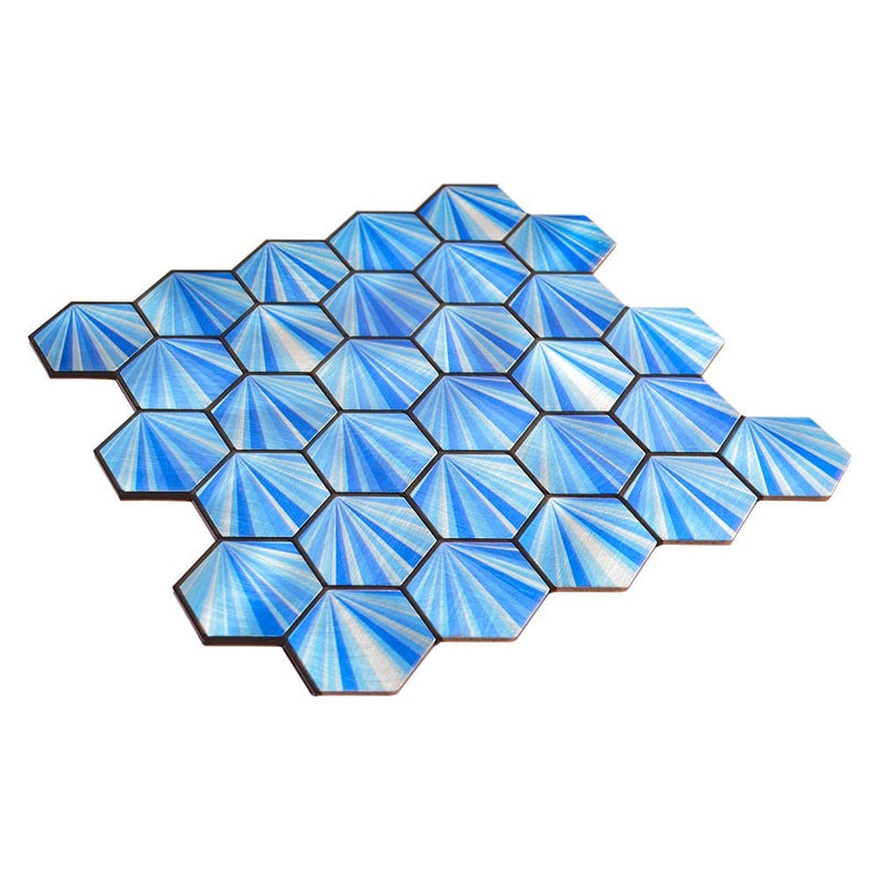 Hexagon Shell Blue Peel and Stick Aluminum DIY Mosaics - Tiles and Deco