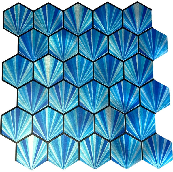 Hexagon Shell Blue Peel and Stick Aluminum DIY Mosaics - Tiles and Deco