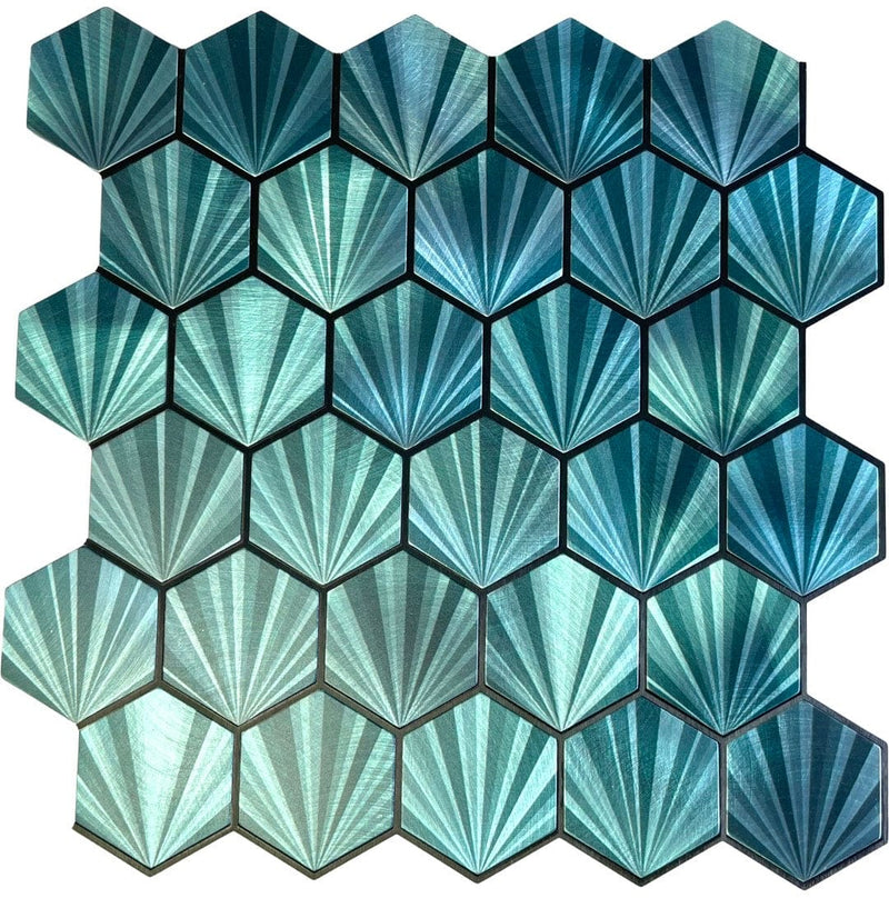 Hexagon Shell Green Peel and Stick Aluminum DIY Mosaics - Tiles and Deco