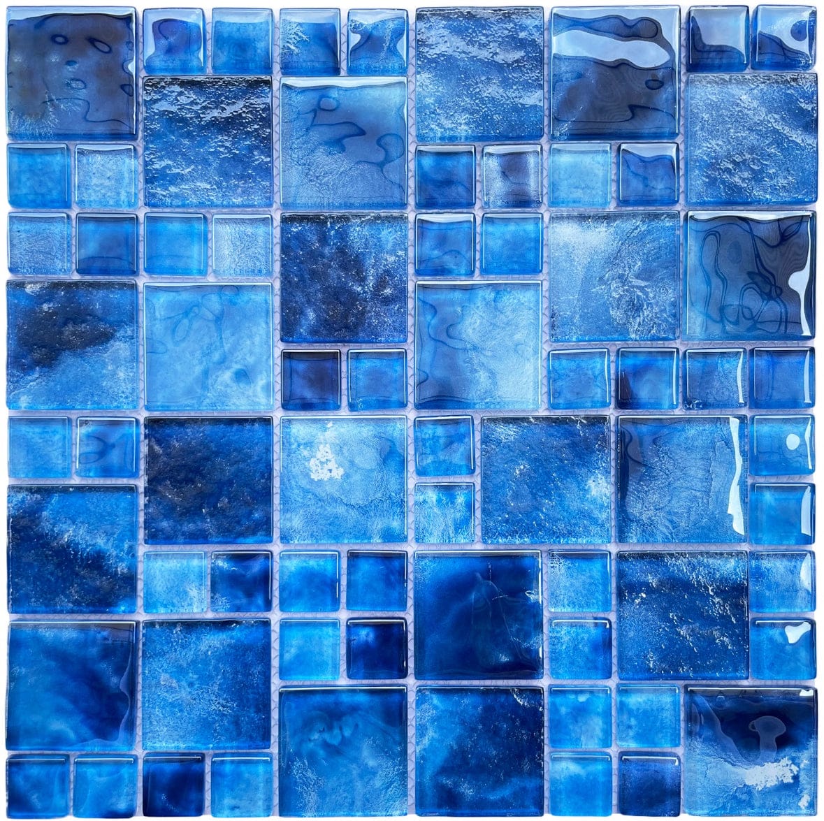 Blue glass mosaic tile pattern square santorini collection