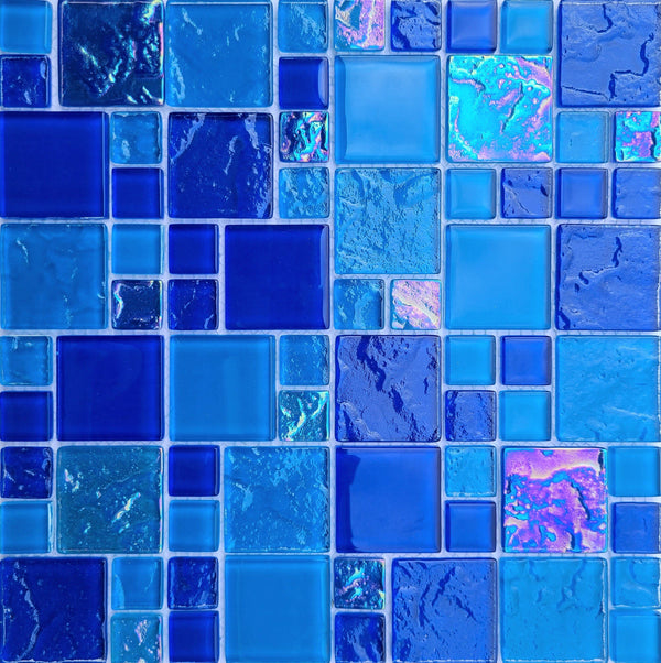 Deep Ocean Mixed Glass Tile  is a Perfect mix of Tropical Blues mixed with different patterns to create different patterns - Tiles and Deco