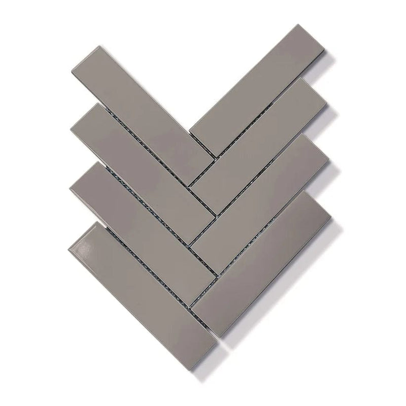 Dark Grey Herringbone Glossy 2"x8" - Tiles and Deco
