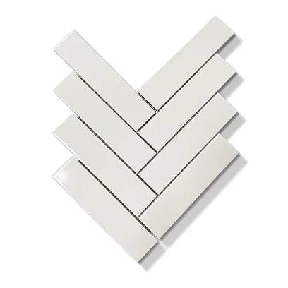 White Herringbone Glossy 2"x8" Tiles 