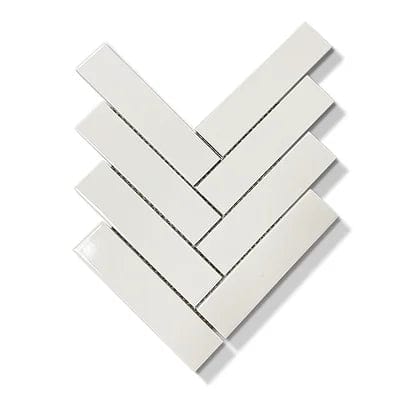 White Herringbone Glossy 2"x8" - Tiles and Deco