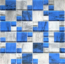 Rock Cobalt and Grey Mix tile can be used in pools, Spas, Waterlines, Walls, Bathrooms, Showers, and Backsplash - Tiles and Deco