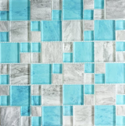 Rock Aqua Turquoise and Grey Mix tile can be used in pools, Spas, Waterlines, Walls, Bathrooms, Showers, and Backsplash - Tiles and Deco