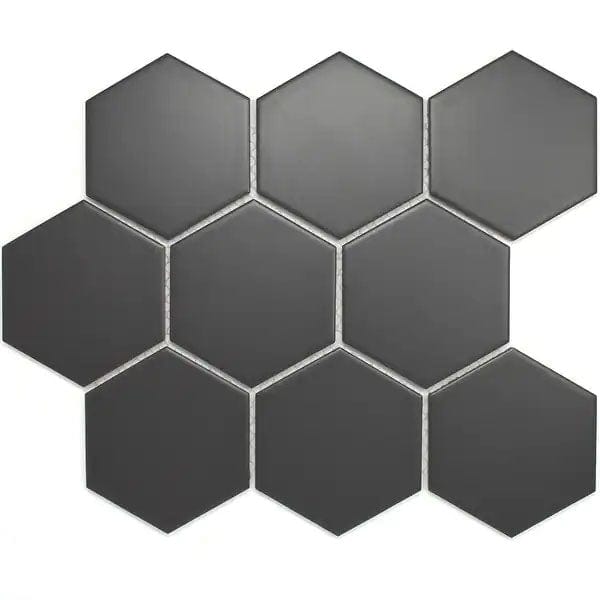 Black Hexagon Matte 3" x 3.5" - Tiles and Deco