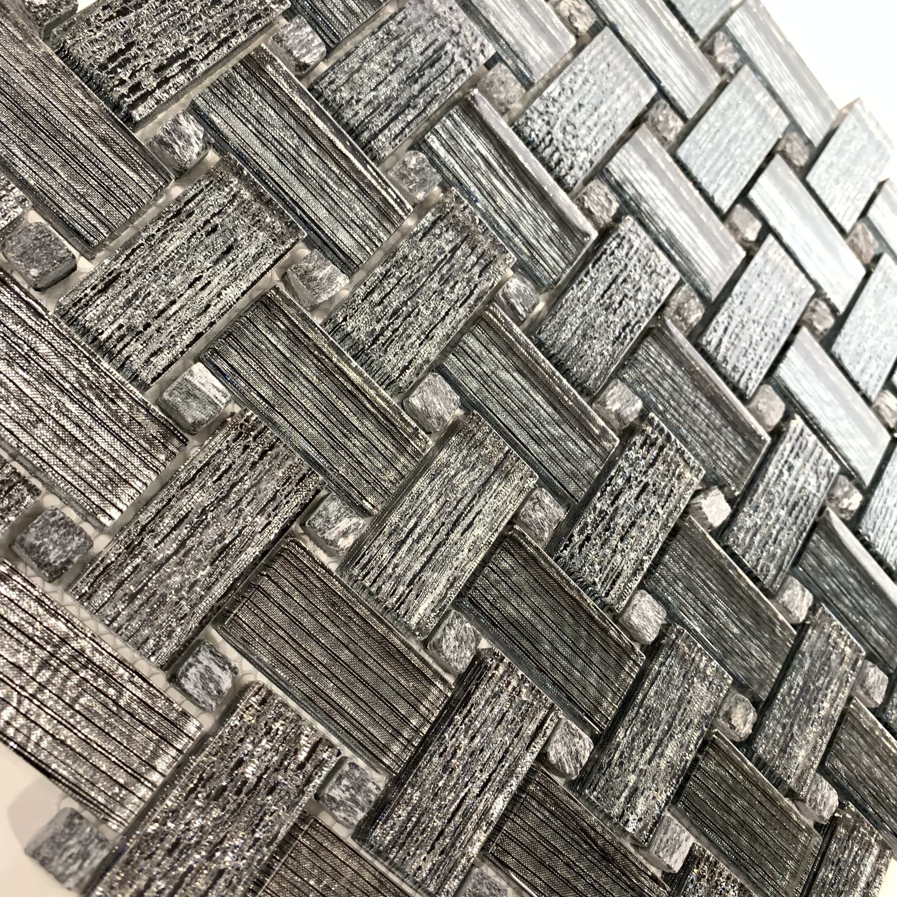 Basket Weave Dark Glitter is great for Accent Walls, Backsplash, Bathrooms, and More - Tiles and Deco