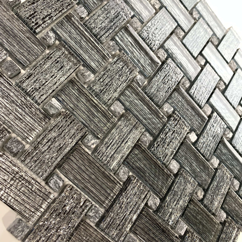Basket Weave Dark Glitter is great for Accent Walls, Backsplash, Bathrooms, and More - Tiles and Deco