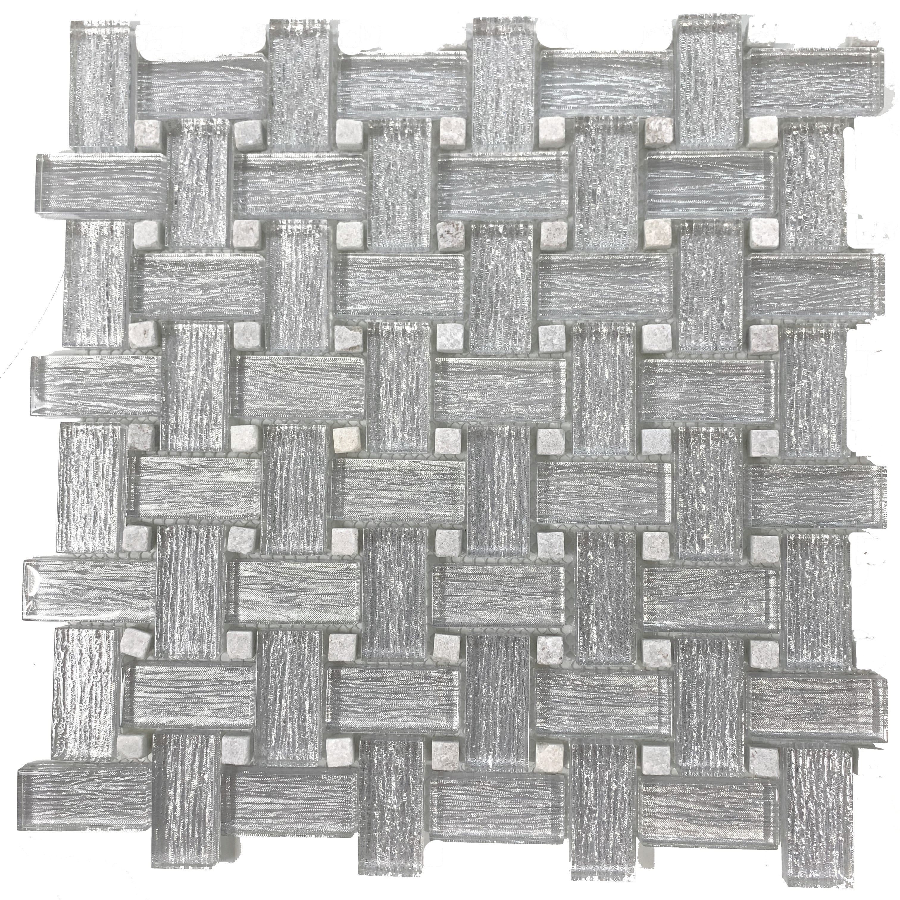 Basket  Weave Silver Glitter Tile is great for Accent Walls, Backsplash, Bathrooms, and More - Tiles and Deco