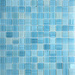 Brush Aquamarine 1x1 Tile is made of glass suitable for swimming pools, shower walls, backsplash, Jacuzzi, and spa - Tiles and Deco