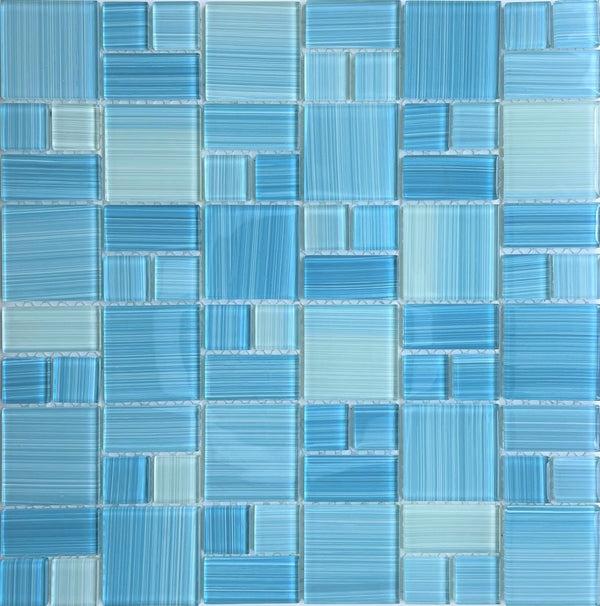 Brush Aquamarine Mix is made of glass suitable for swimming pools, shower walls, backsplash, Jacuzzi, and spa - Tiles and Deco