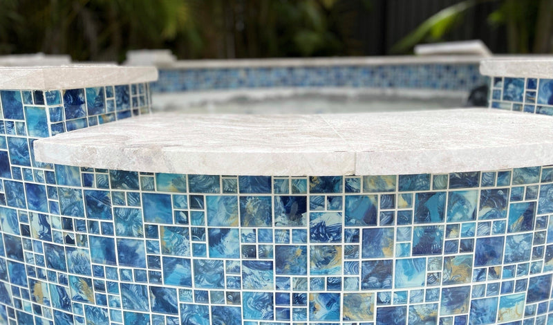 Brush Blue Mix Glass Mosaic Tile - Tiles and Deco