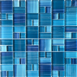 Brush Water Mixed - Blue Glass Pool Tiles - Tiles and Deco