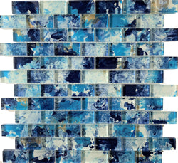Brush Blue 1X2 - Glass Mosaic - Tiles and Deco