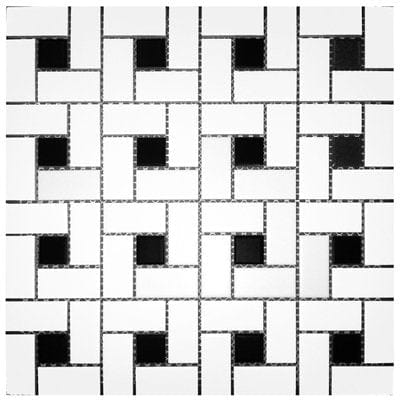Mosaics Pinwheel Black and White Matte Dot 12x12 - Tiles and Deco
