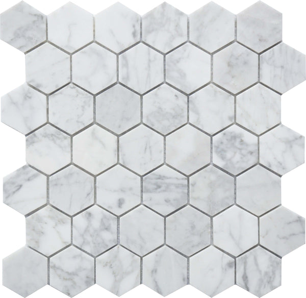 Mosaic Carrara 2x2 Hexagon Marble 12x12 - Tiles and Deco