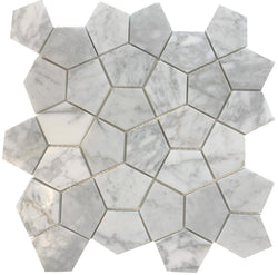 Carrara Pentagon is composed of Random Pattern and Pentagon shapes chips. Its made of natural marble Stone Polished - Tiles and Deco