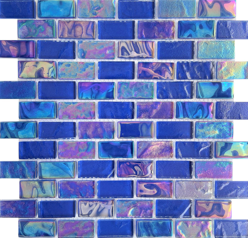 Equinox Cobalt 1x2 tile is an Exquisite Tile made of glass suitable for swimming pool, shower walls, backsplash, Jacuzzi, and spa - Tiles and Deco