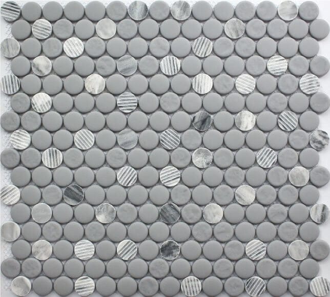 Mosaic Gray Granite Penny Round 12x12 - Tiles and Deco
