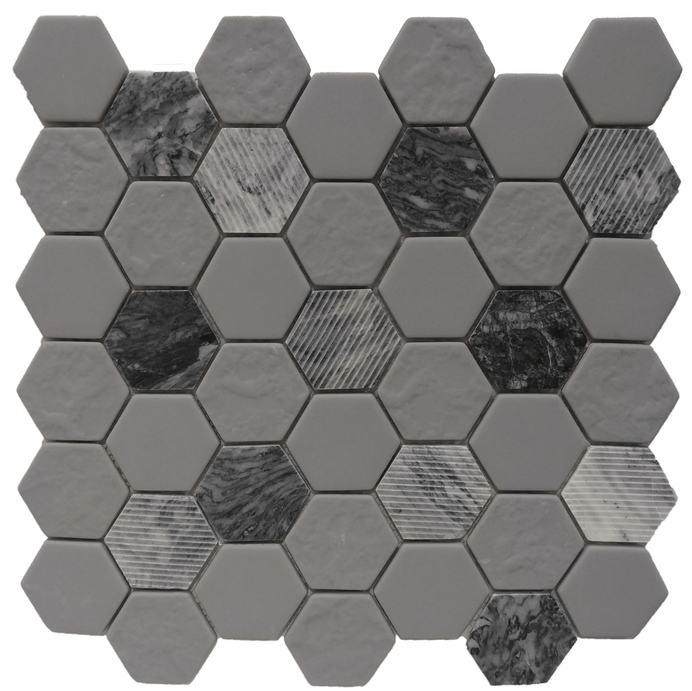 Mosaic Gray Granite Hexagon 12x12 - Tiles and Deco