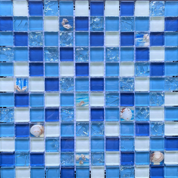 Seashell Mix 1x1 Glass Pool Tile is suitable for Pool, Spa, Jacuzzi, Fountains walls, Waterlines, Bathrooms, and Backsplash - Tiles and Deco