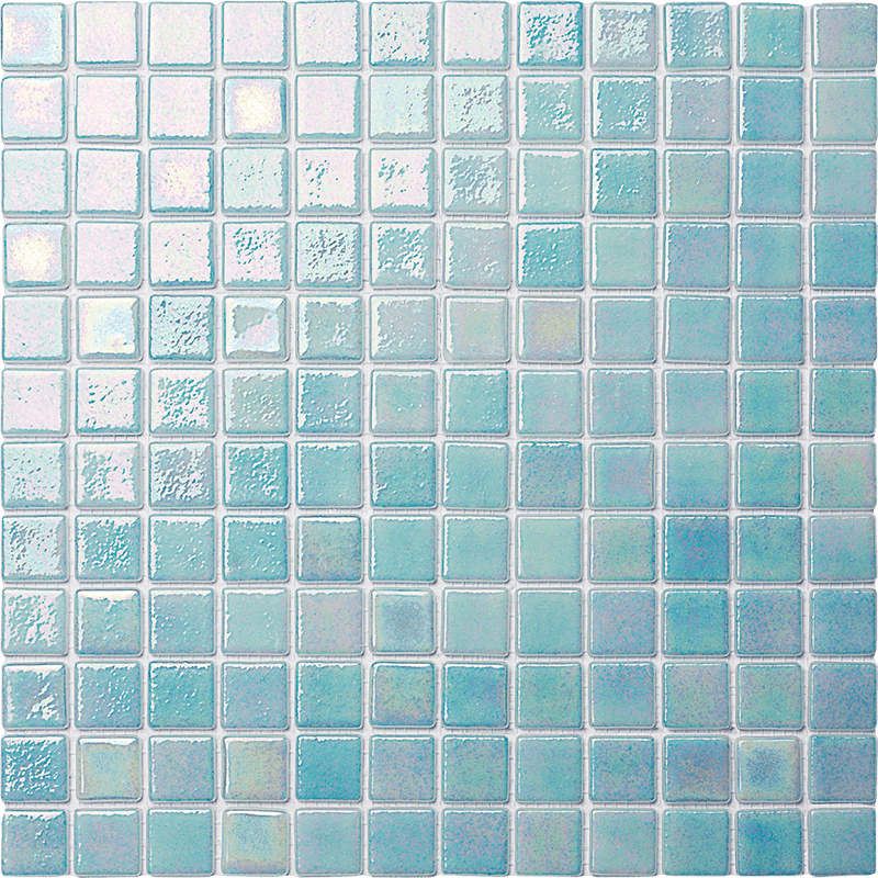 Iridescent Light Blue Pool Tile is suitable for the swimming pool, Jacuzzi, water feature, spa, kitchen backsplash, bathroom, shower walls, and fireplace surrounds - Tiles and Deco