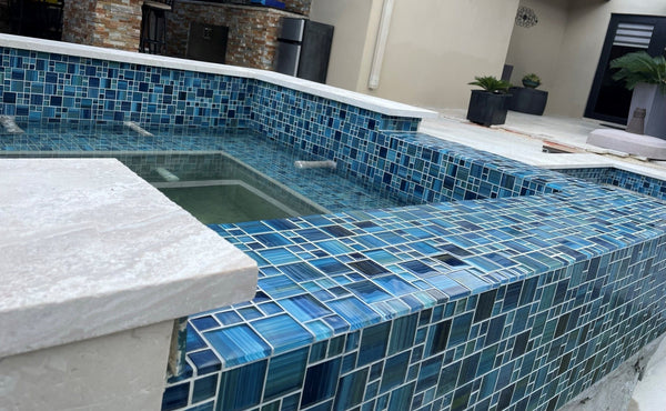 Kauai Blue Mix 1x2 / 2x2 Pool Tile - Tiles and Deco