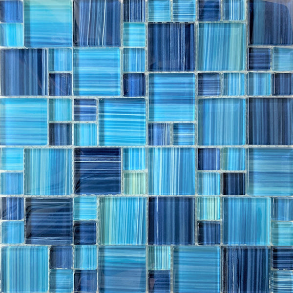 Kauai Blue Mix 1x2 / 2x2 Pool Tile is suitable for Pool, Spa, Jacuzzi, Fountains walls, Waterlines, Bathrooms, and Backsplash - Tiles and Deco