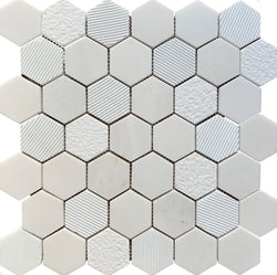 Hexagon Marble Bianco tile  is great for Accent Walls, Backsplash, Bathrooms, Shower Floors, and More - Tiles and Deco