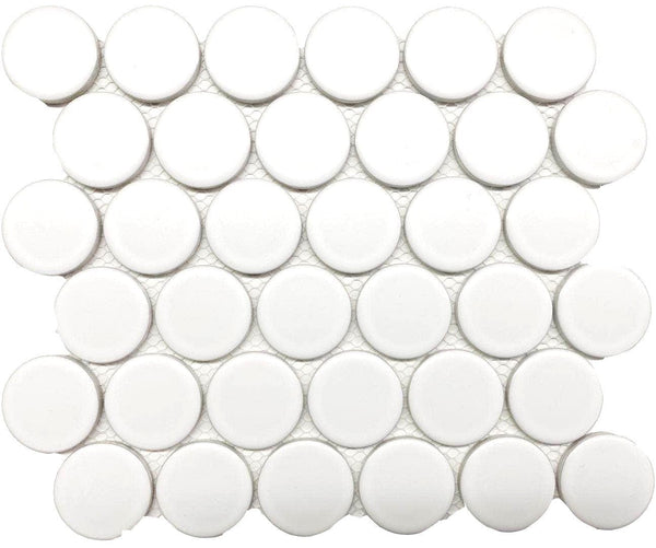 2"  Glazed White Bright Dots Mosaic - Porcelain 12x12 - Tiles and Deco