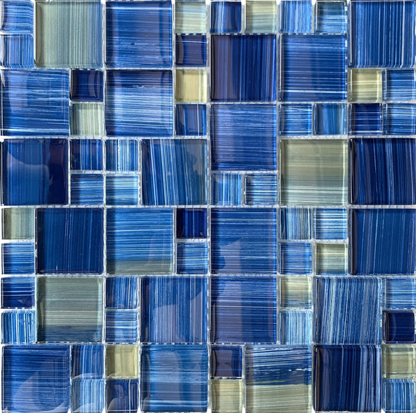 Maui Gold Blue Mix Glass Tile - Tiles and Deco