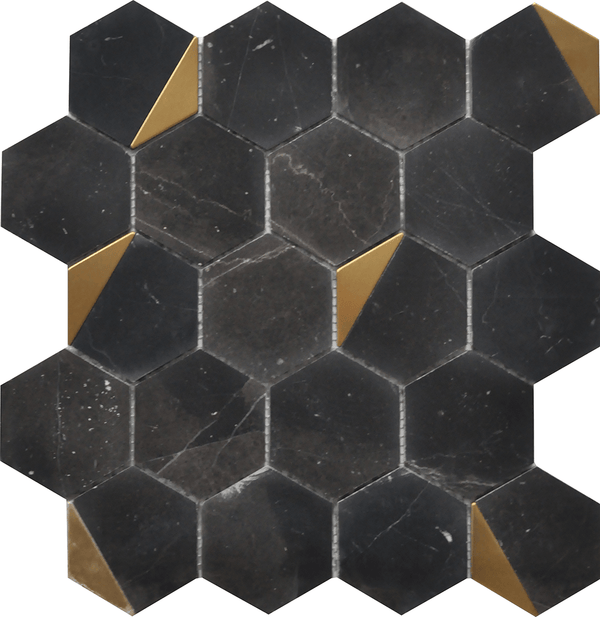 Mosaic Nero Marquina Hexagon 12x13 - Tiles and Deco