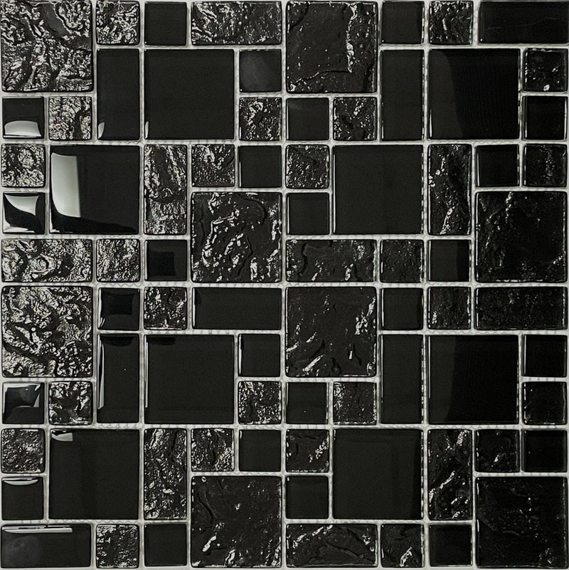 Onyx Black Texturized Glass Tile - Tiles and Deco