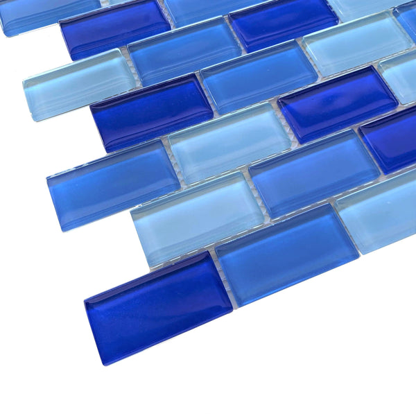 Royal Light Blue 1x2 Glass Pool Tile - Tiles and Deco