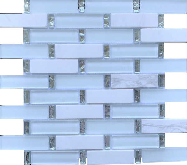 Snow White Glass and Stone tile is great for Accent Walls, Backsplash, Bathrooms - Tiles and Deco