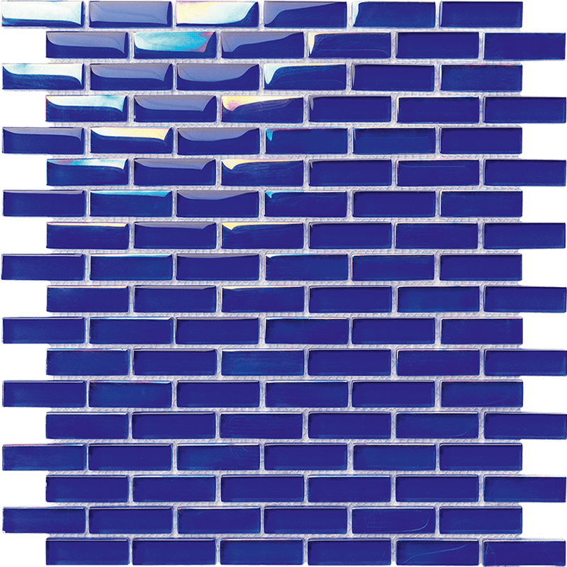 SEAFOAM Mini Brick Cobalt Glass Tile is made of glass suitable for the swimming pool, shower walls, backsplash, Jacuzzi, and spa - Tiles and Deco
