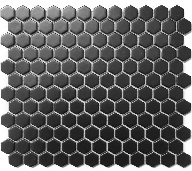 Hexagon Black Matt 1x1 - Tiles and Deco